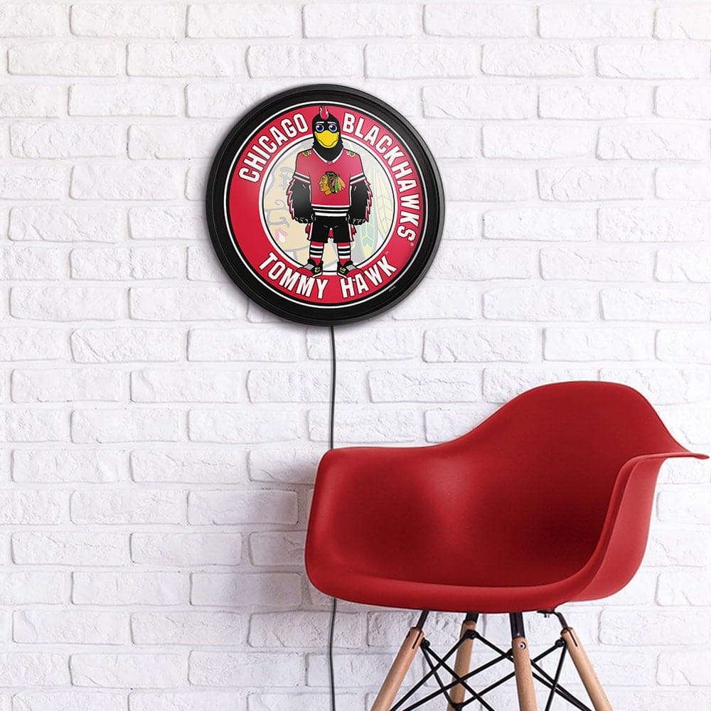 Chicago Blackhawks: Tommy Hawk - Round Slimline Lighted Wall Sign - The Fan-Brand
