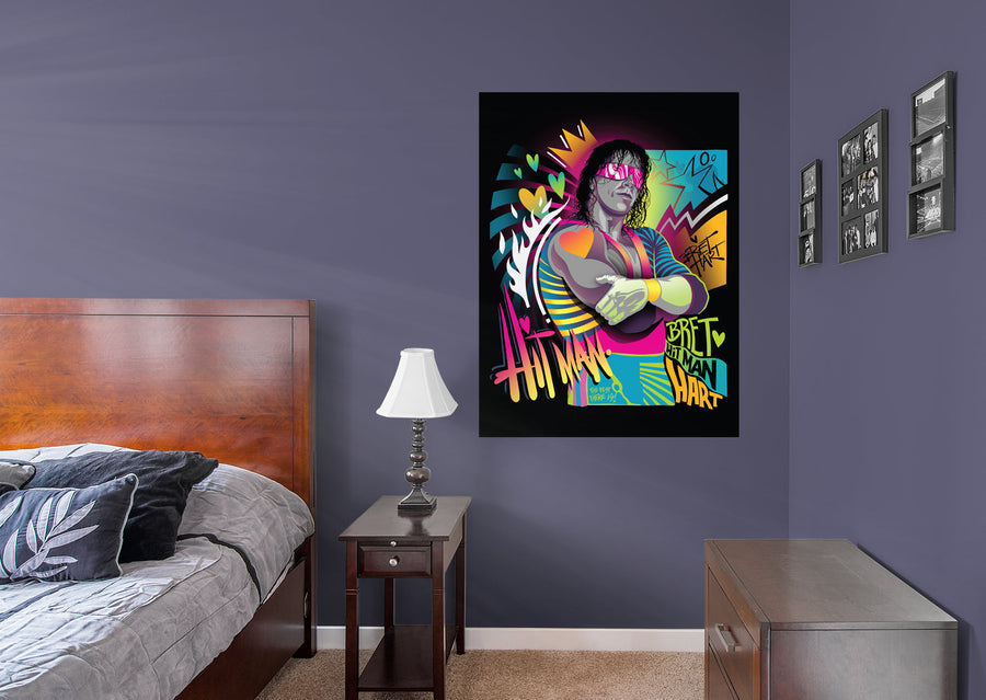 Bret Hitman Hart - Neon - Peel & Stick Poster - Official WWE - Reusable Vinyl Wall Decal