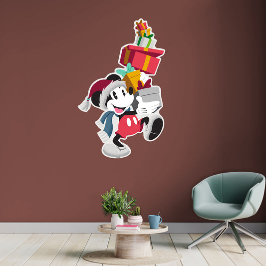 Festive Cheer: Mickey Mouse Presents Stack Holiday Real Big        - Officially Licensed Disney Removable     Adhesive Decal