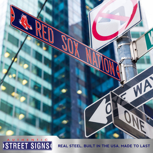 Boston Red Sox Steel Street Sign with Logo-RED SOX NATION Logo