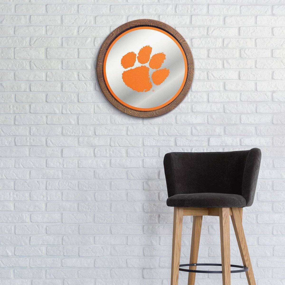 Clemson Tigers: Paw Print - Barrel Top Mirrored Wall Sign - The Fan-Brand