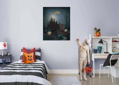 Halloween:  Far Away Castle Mural        -   Removable Wall   Adhesive Decal
