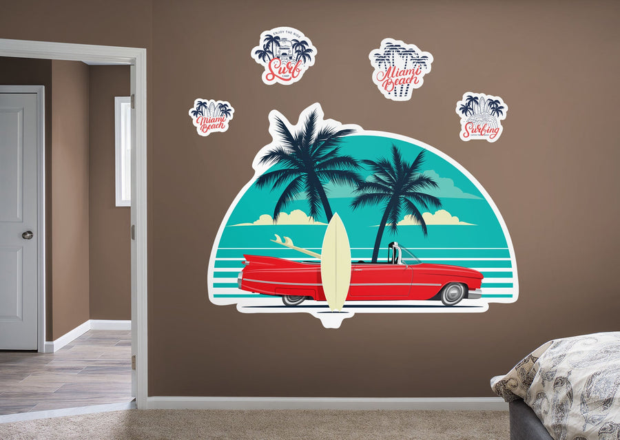 Seasons Decor: Summer Red Car Icon        -   Removable     Adhesive Decal