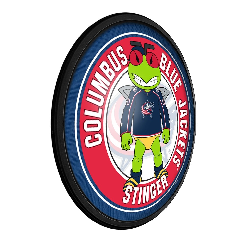 Columbus Blue Jackets: Stinger - Round Slimline Lighted Wall Sign - The Fan-Brand