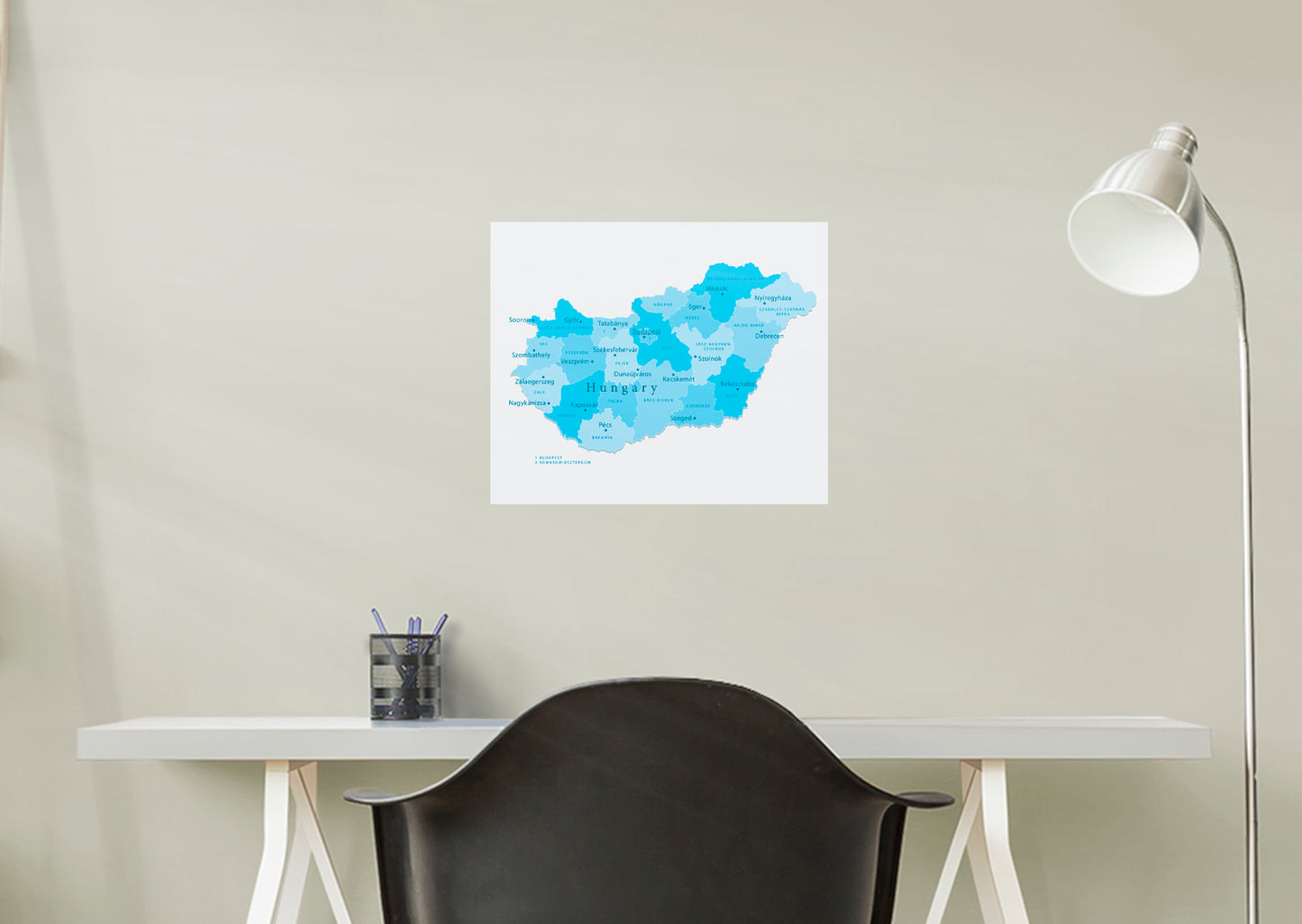 Maps of Europe: Hungary Mural        -   Removable Wall   Adhesive Decal