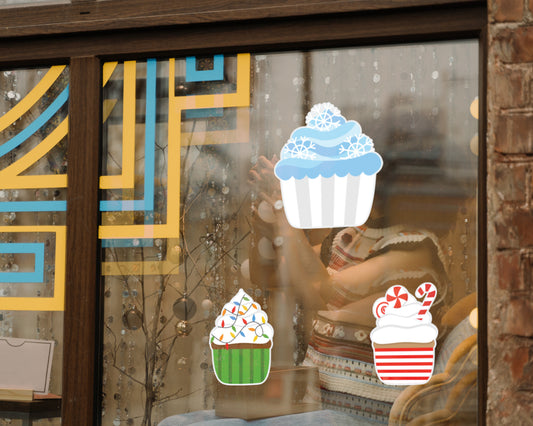 Christmas: Cute Muffins Window Clings - Removable Window Static Decal