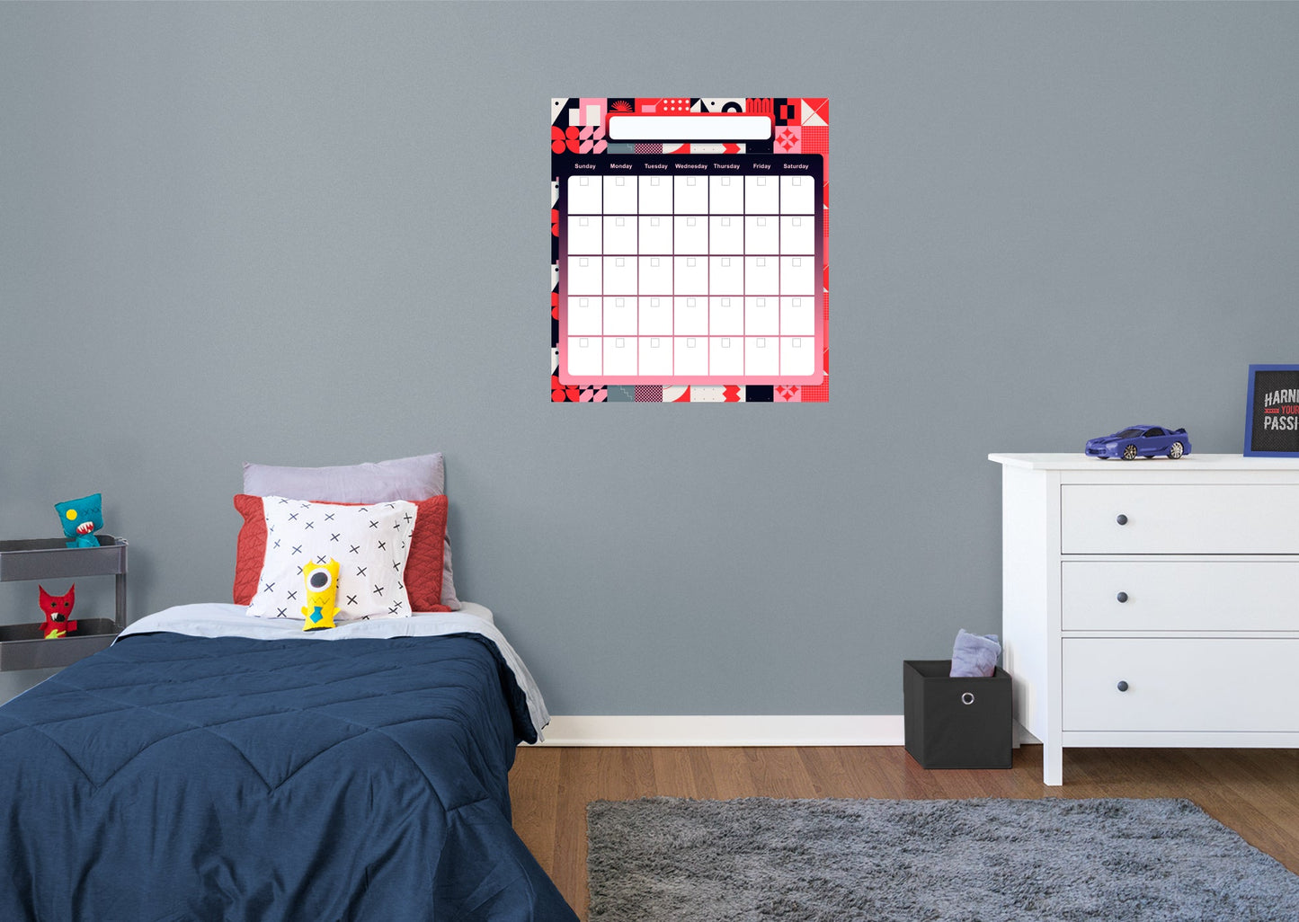 Calendars: Geometric One Month Calendar Dry Erase - Removable Adhesive Decal