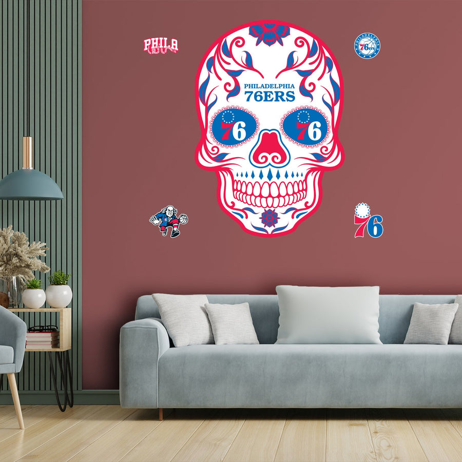 Philadelphia 76ers - RealBig Sugar Skull Collection - Official NBA - Reusable Vinyl Wall Decals