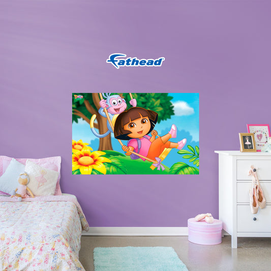 Dora the Explorer:  Dora and Boots Swinging Poster        - Officially Licensed Nickelodeon Removable     Adhesive Decal