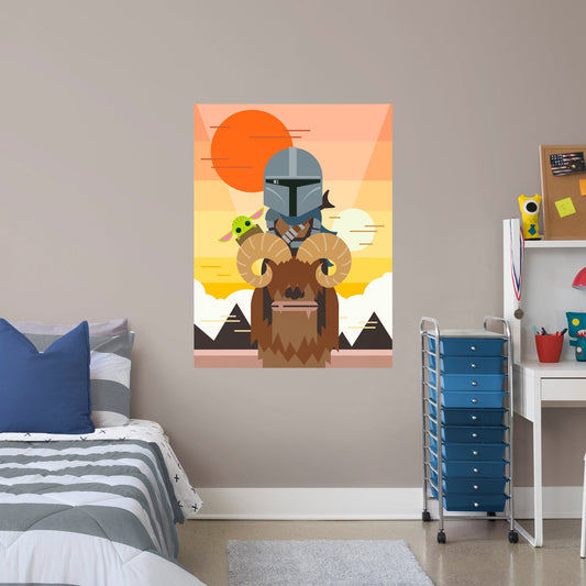The Mandalorian:  And Child On Bantha Cartoon Mural        - Officially Licensed Star Wars Removable Wall   Adhesive Decal