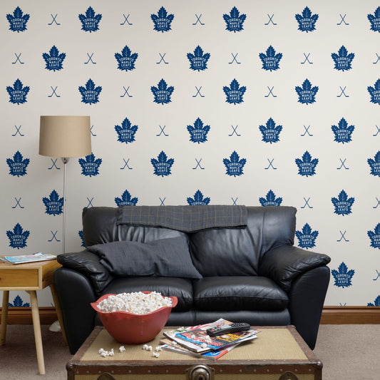Toronto Maple Leafs (White): Sticks Pattern - Officially Licensed NHL Peel & Stick Wallpaper