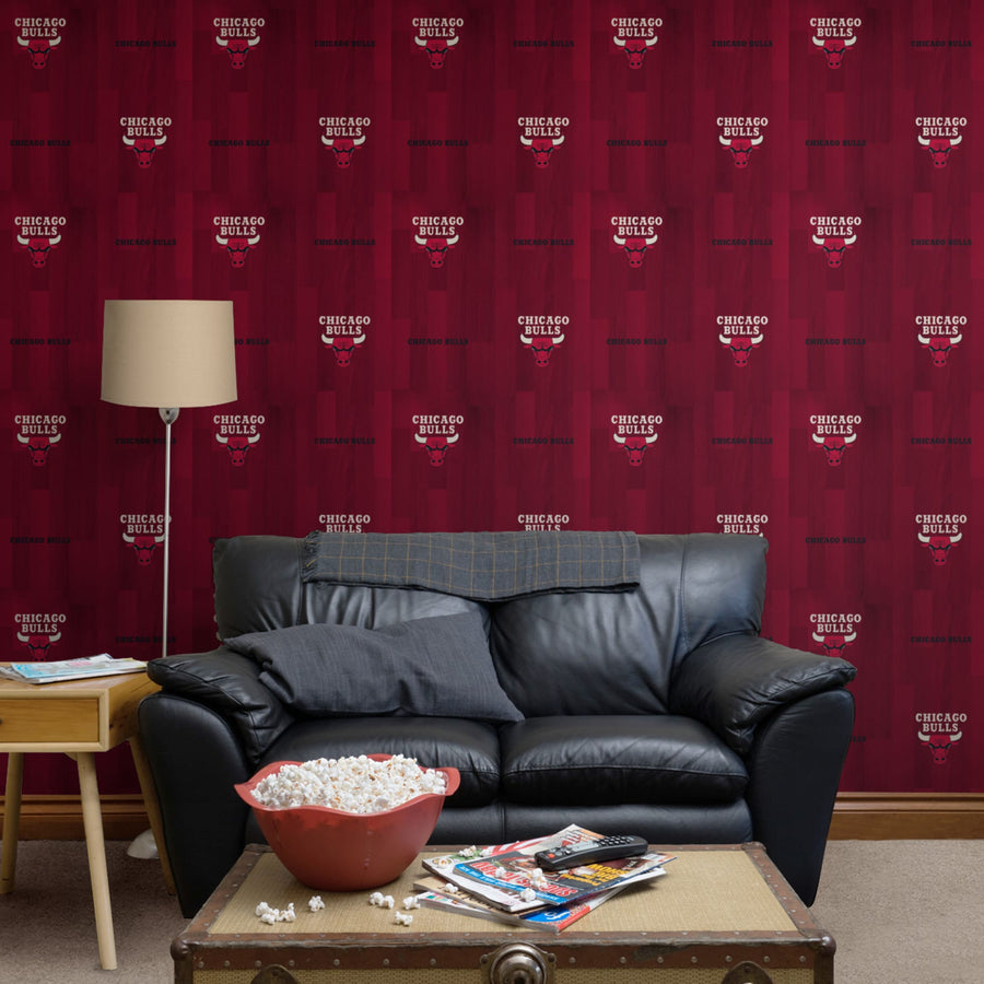 Chicago Bulls (Red) - Hardwood Pattern - Peel & Stick Wallpaper - Official NBA - Reusable Vinyl Wall Decals