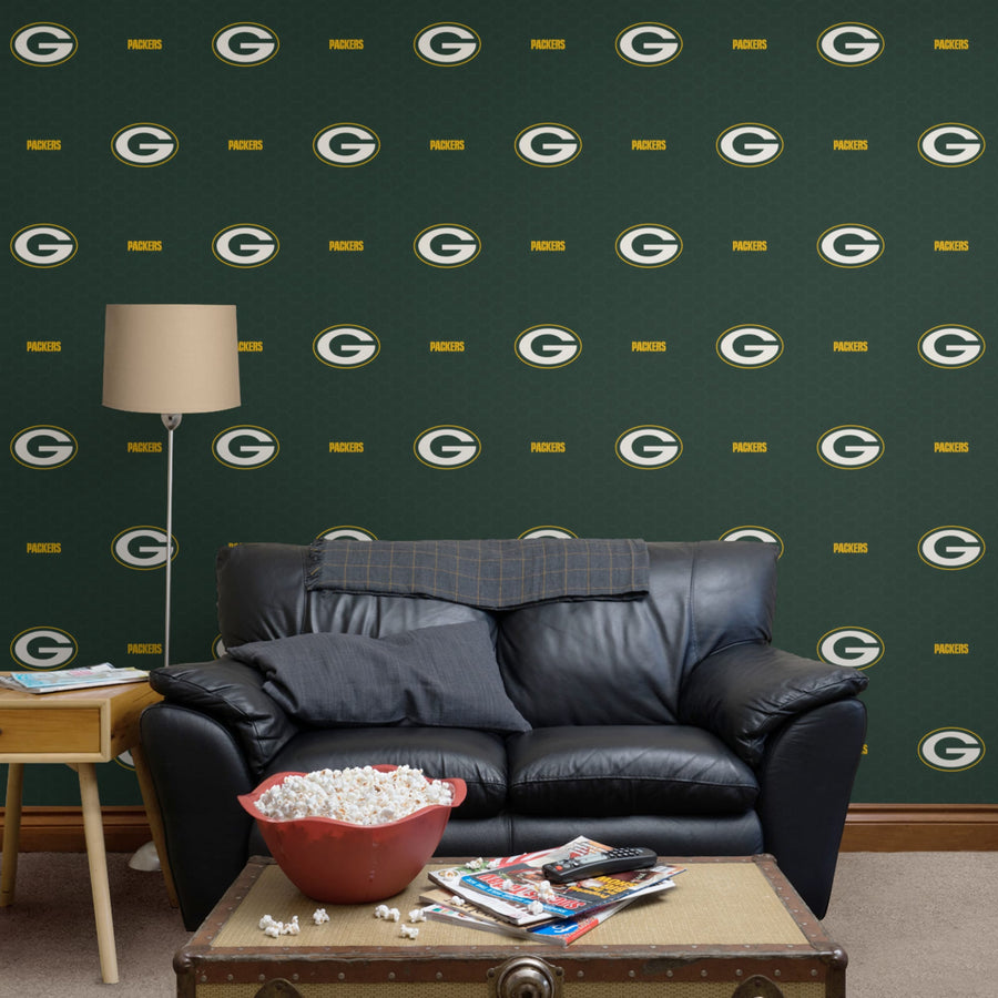 Green Bay Packers (Green) - Hexagon Pattern - Peel & Stick Wallpaper - Official NFL - Reusable Vinyl Wall Decals