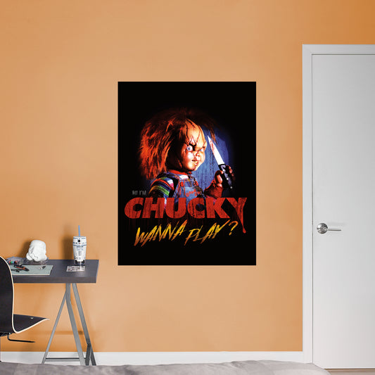 Chucky:  Wanna Play Mural        - Officially Licensed NBC Universal Removable Wall   Adhesive Decal