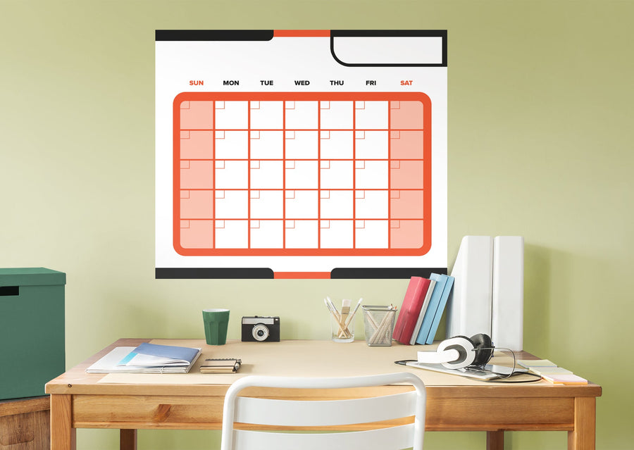 Calendars: Black and Red Modern One Month Calendar Dry Erase - Removable Adhesive Decal