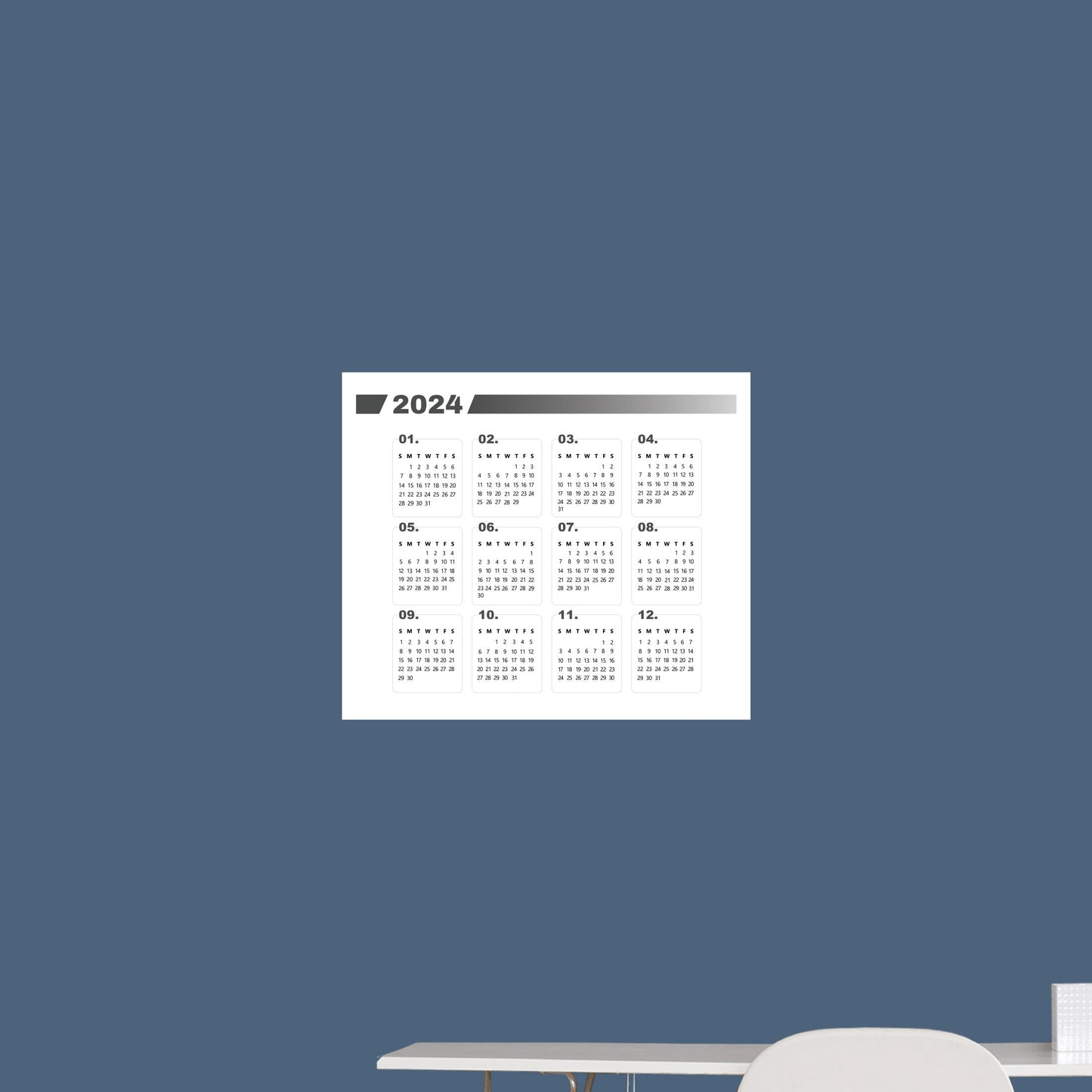 2024 Calendar:  Gray Dry Erase        -   Removable     Adhesive Decal