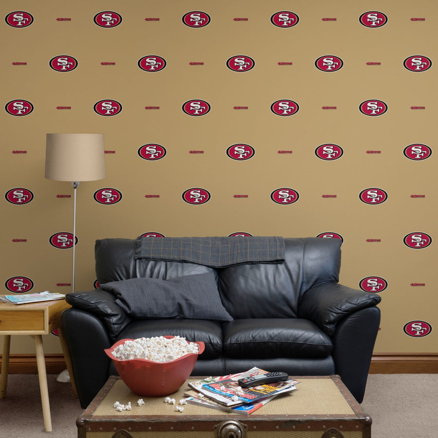 San Francisco 49ers (Gold) - Line Pattern - Peel & Stick Wallpaper - Official NFL - Reusable Vinyl Wall Decals