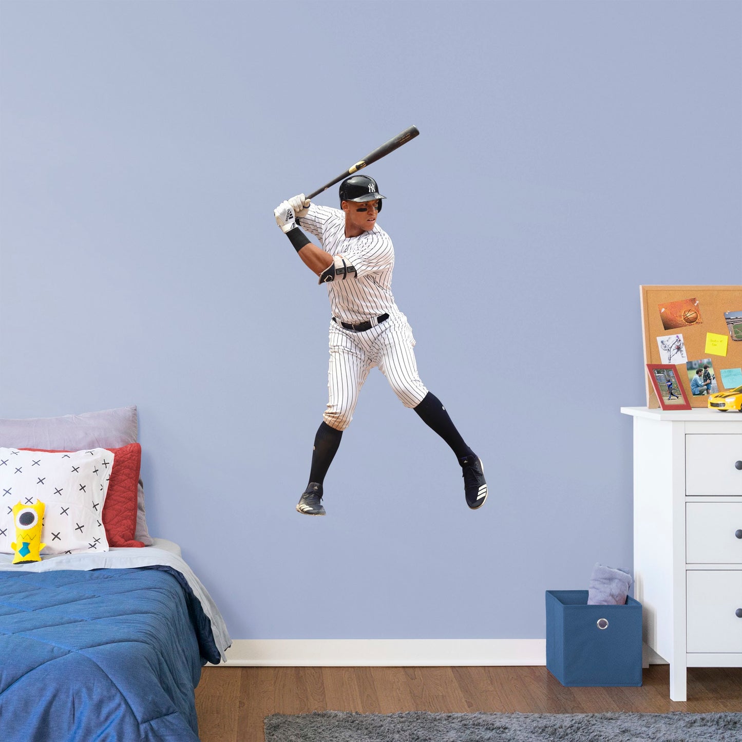Life-Size Athlete + 2 Decals (49"W x 89"H) Feed your inner sports fanatic with this unique Aaron Judge wall decal. Perfect for unseasoned Yanks or lifelong season-ticket holders, the reusable image of the 2017 Rookie of the Year pick can be moved from room to room with ease. The verdict is in: this adhesive graphic is perfect die-hard fans of The Judge.