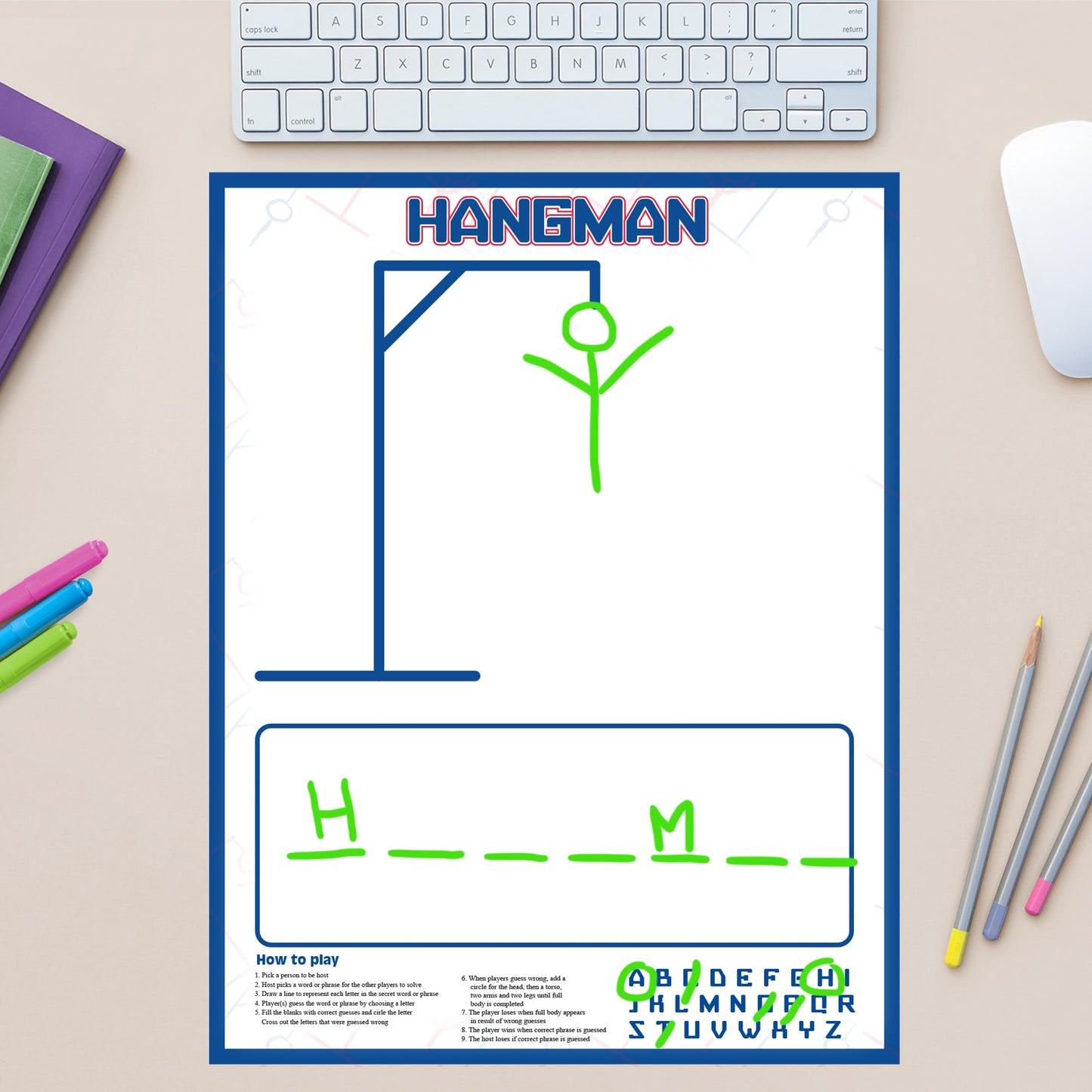 Printable Hangman Game | Hangman Printable PDF | Instant Download | KID3