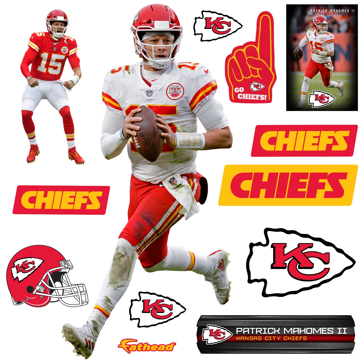 Kansas City Chiefs: Patrick Mahomes II 2022 - NFL Removable Adhesive Wall Decal Life-Size Athlete +2 Wall Decals 27W x 78H
