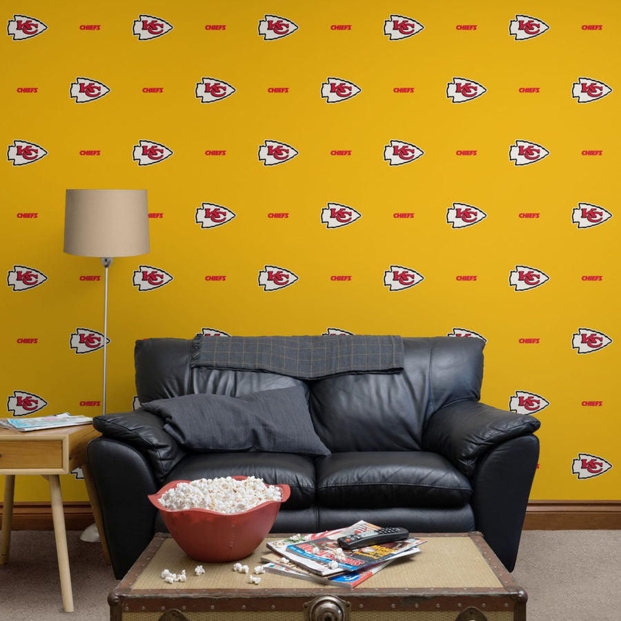 Kansas City Chiefs (Yellow) - Line Pattern - Peel & Stick Wallpaper - Official NFL - Reusable Vinyl Wall Decals
