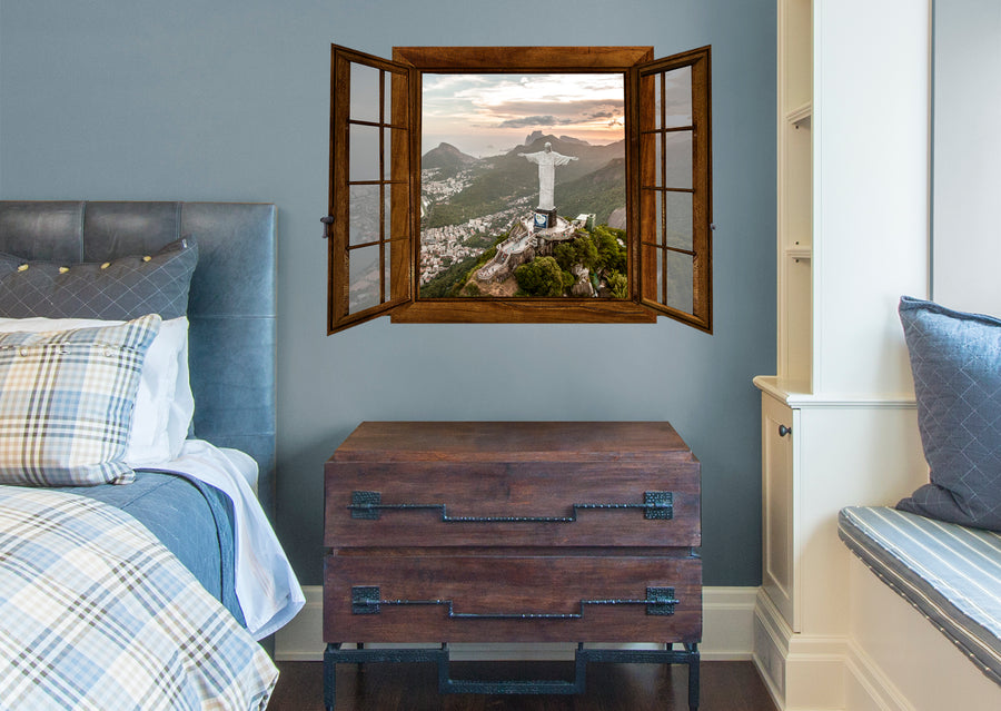 New Wonders: Christ the Redeemer Front Instant Windows        -   Removable Wall   Adhesive Decal