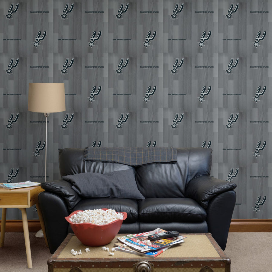 San Antonio Spurs (Gray) - Hardwood Pattern - Peel & Stick Wallpaper - Official NBA - Reusable Vinyl Wall Decals