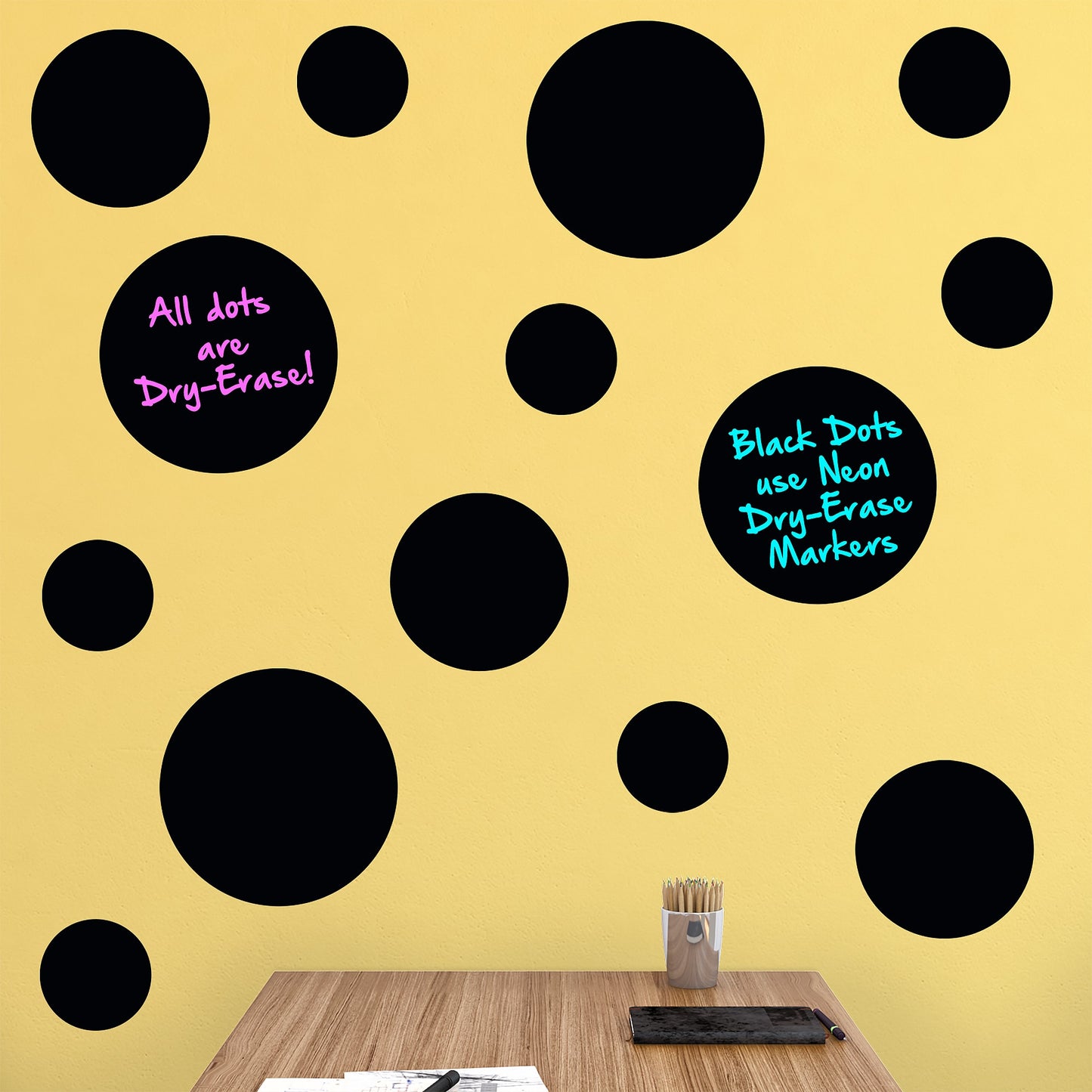 Black Dry Erase Message Dots Removable Wall Decal