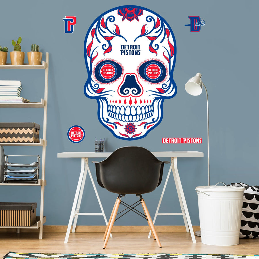 Detroit Pistons - RealBig Sugar Skull Collection - Official NBA - Reusable Vinyl Wall Decals