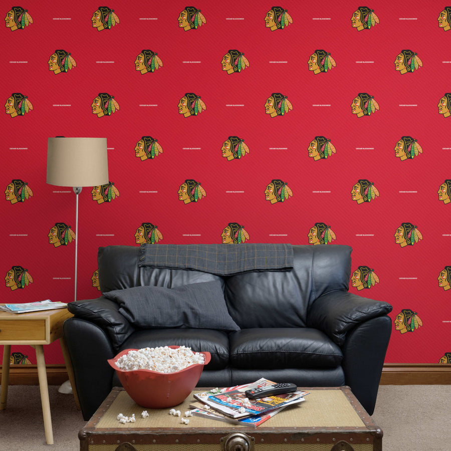 Chicago Blackhawks (Red) - Stripes Pattern - Peel & Stick Wallpaper - Official NHL - Reusable Vinyl Wall Decals