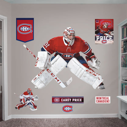 Life-Size Athlete + 9 Team Decals (63"W x 48"H)  Featuring the repeat NHL All-Star - widely considered the greatest goaltender in the world - tending the goal in his trademark butterfly style, this reusable, high-quality decal resists rips, tears, and scoring attempts - and it won't damage the walls.