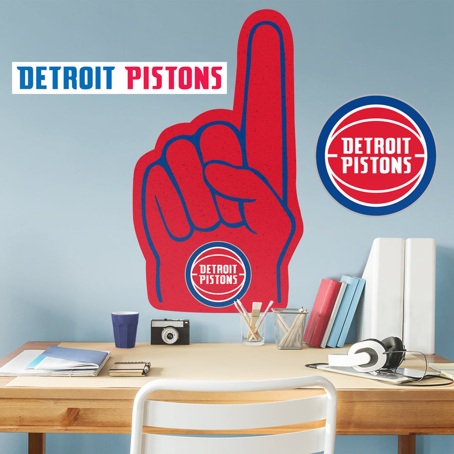 Detroit Pistons - RealBig Foam Finger Collection - Official NBA - Reusable Vinyl Wall Decals