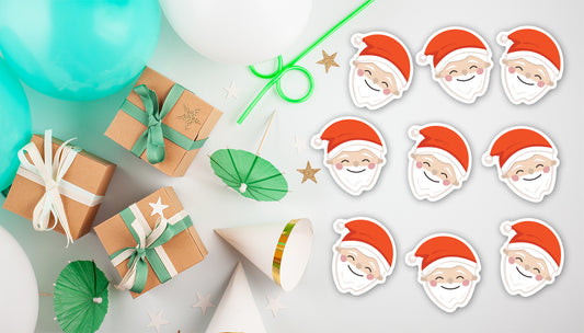 Sheet of 9 - Holiday:  Happy Santa  Minis   Cardstock Cutout  -      Big Head