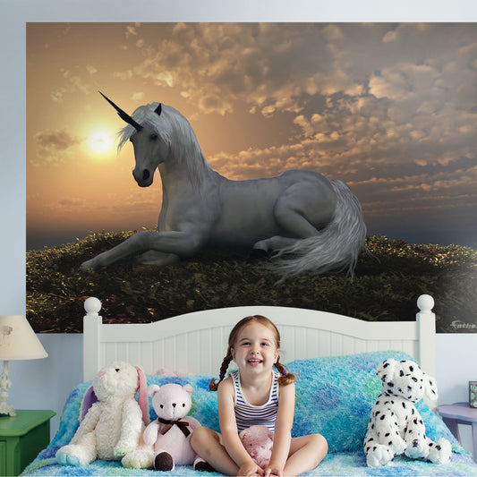 Magical Creatures: Unicorn At Dusk Mural        -   Removable Wall   Adhesive Decal