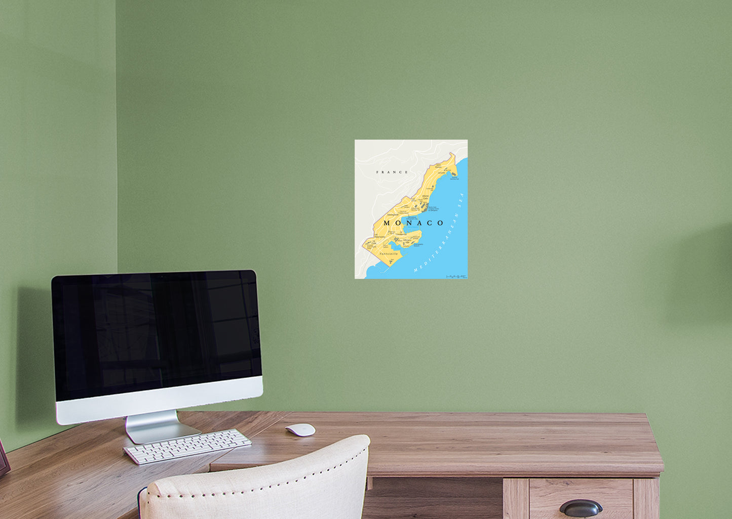 Maps of Europe: Monaco Mural        -   Removable Wall   Adhesive Decal