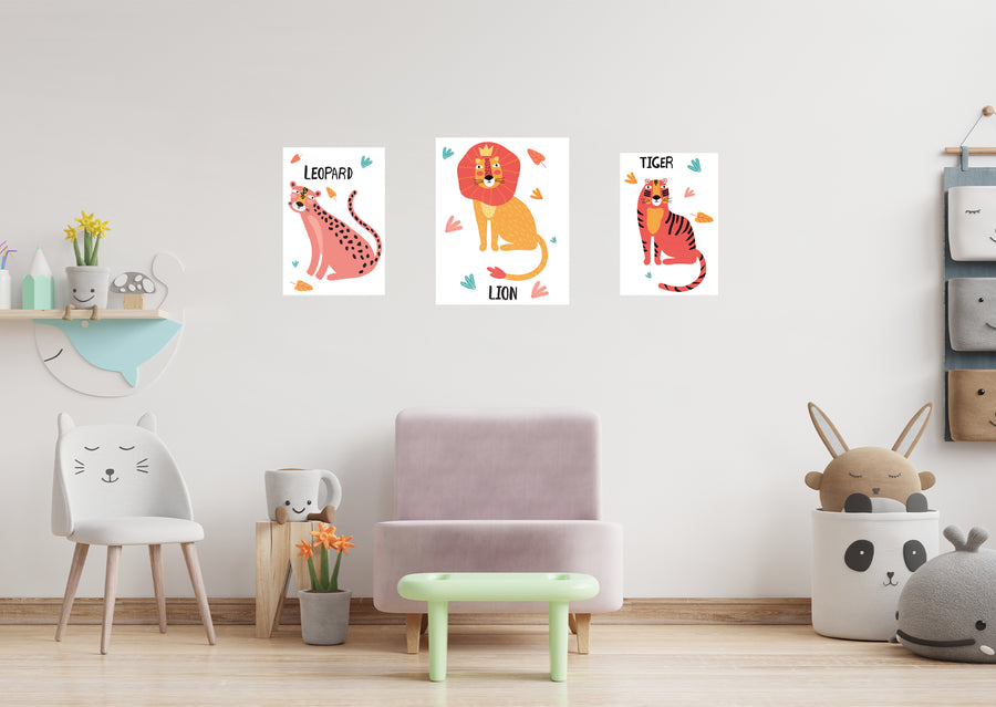 Jungle:  Leopard, Lion, Tiger Collection        -   Removable Wall   Adhesive Decal