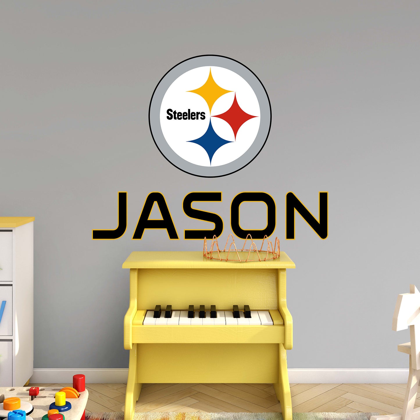 Pittsburgh Steelers:  Stacked Personalized Name        - Officially Licensed NFL Removable Wall   Adhesive Decal