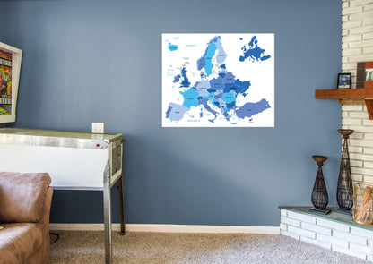 Maps: Europe Blue Mural        -   Removable Wall   Adhesive Decal