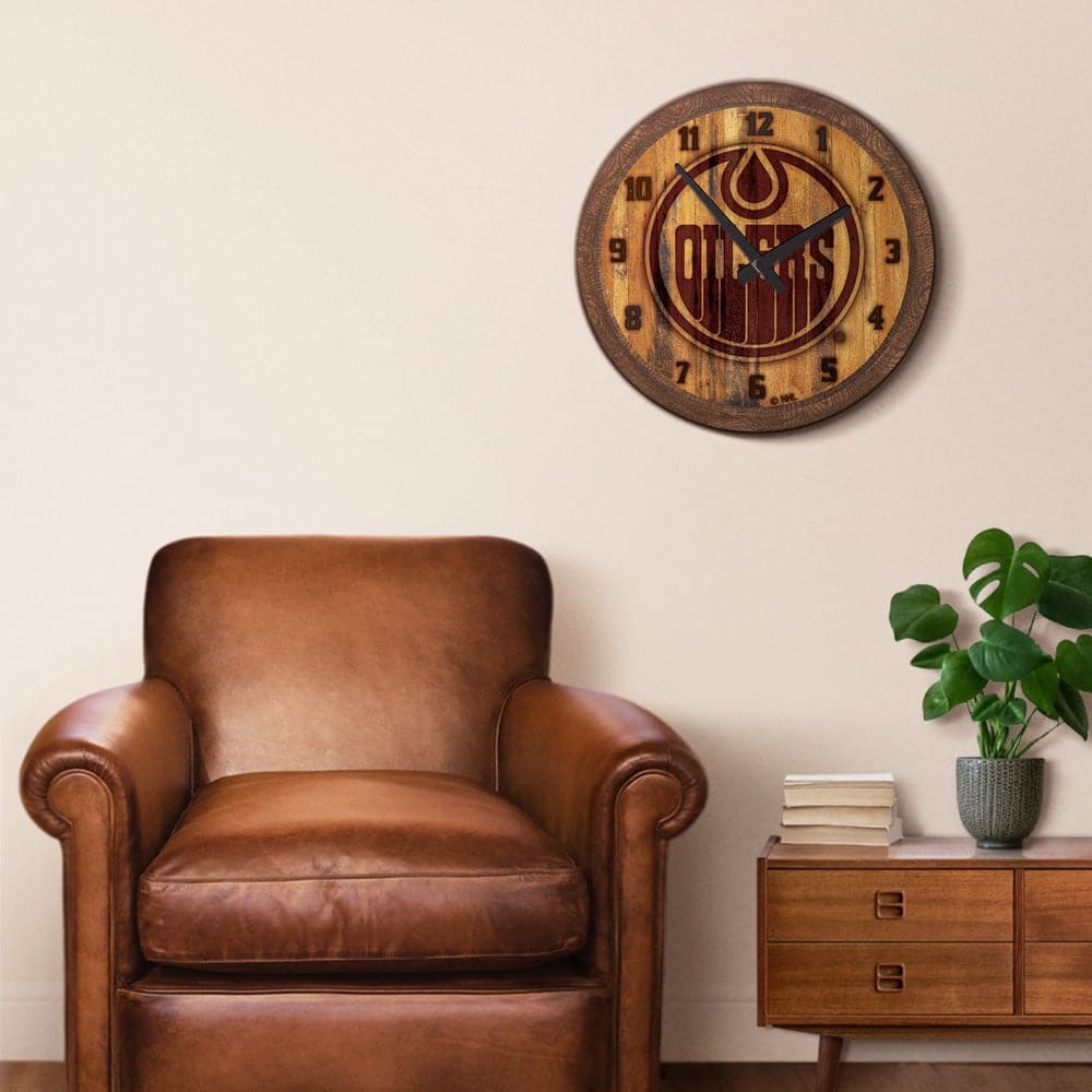 Edmonton Oilers: Branded "Faux" Barrel Top Wall Clock - The Fan-Brand