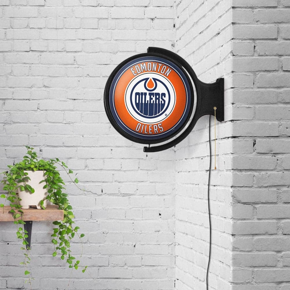 Edmonton Oilers: Original Round Rotating Lighted Wall Sign - The Fan-Brand