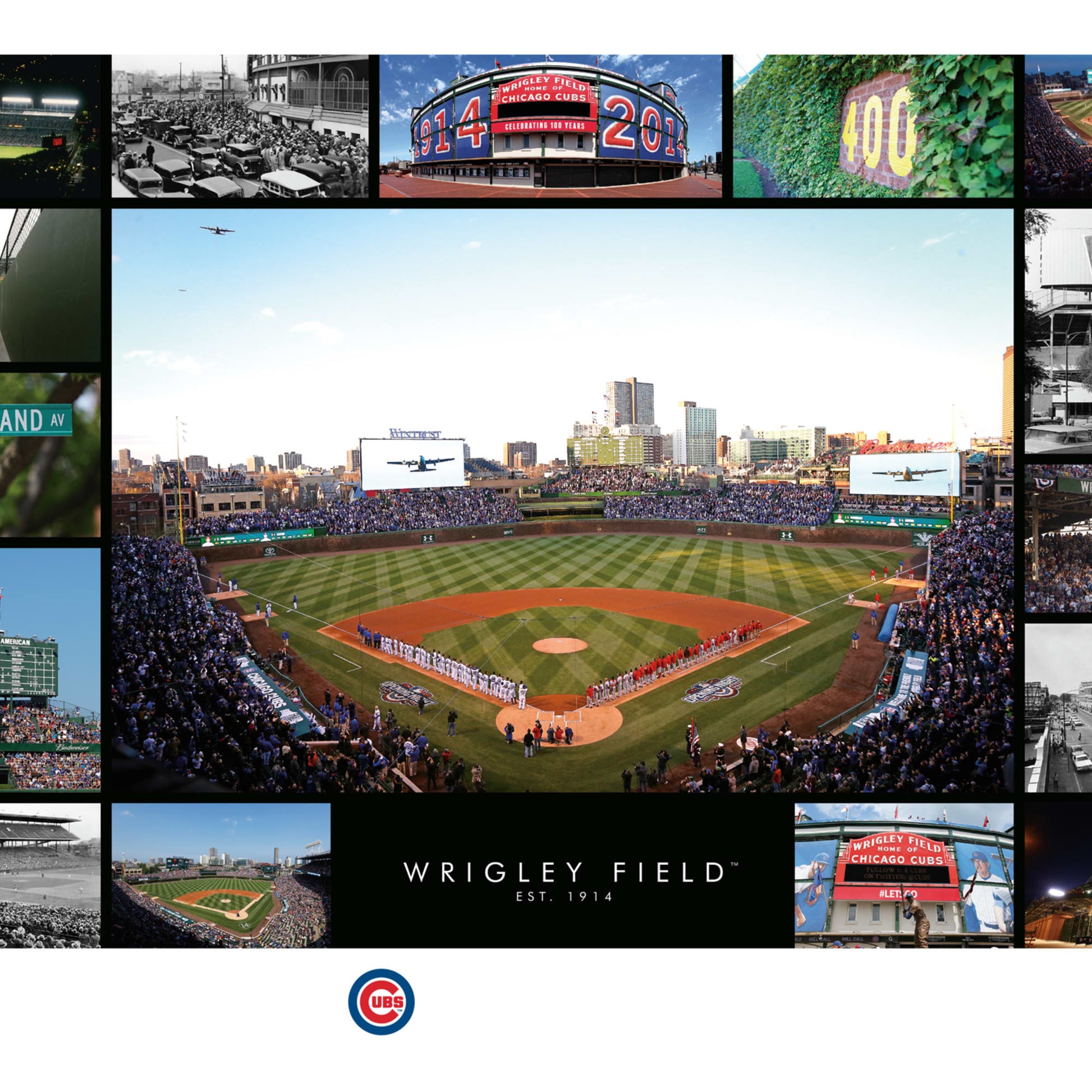 Chicago Cubs for Chicago Cubs, Then and Now Mural: Wrigley Field Then and Now Mural - MLB Removable Wall Adhesive Wall Decal Large