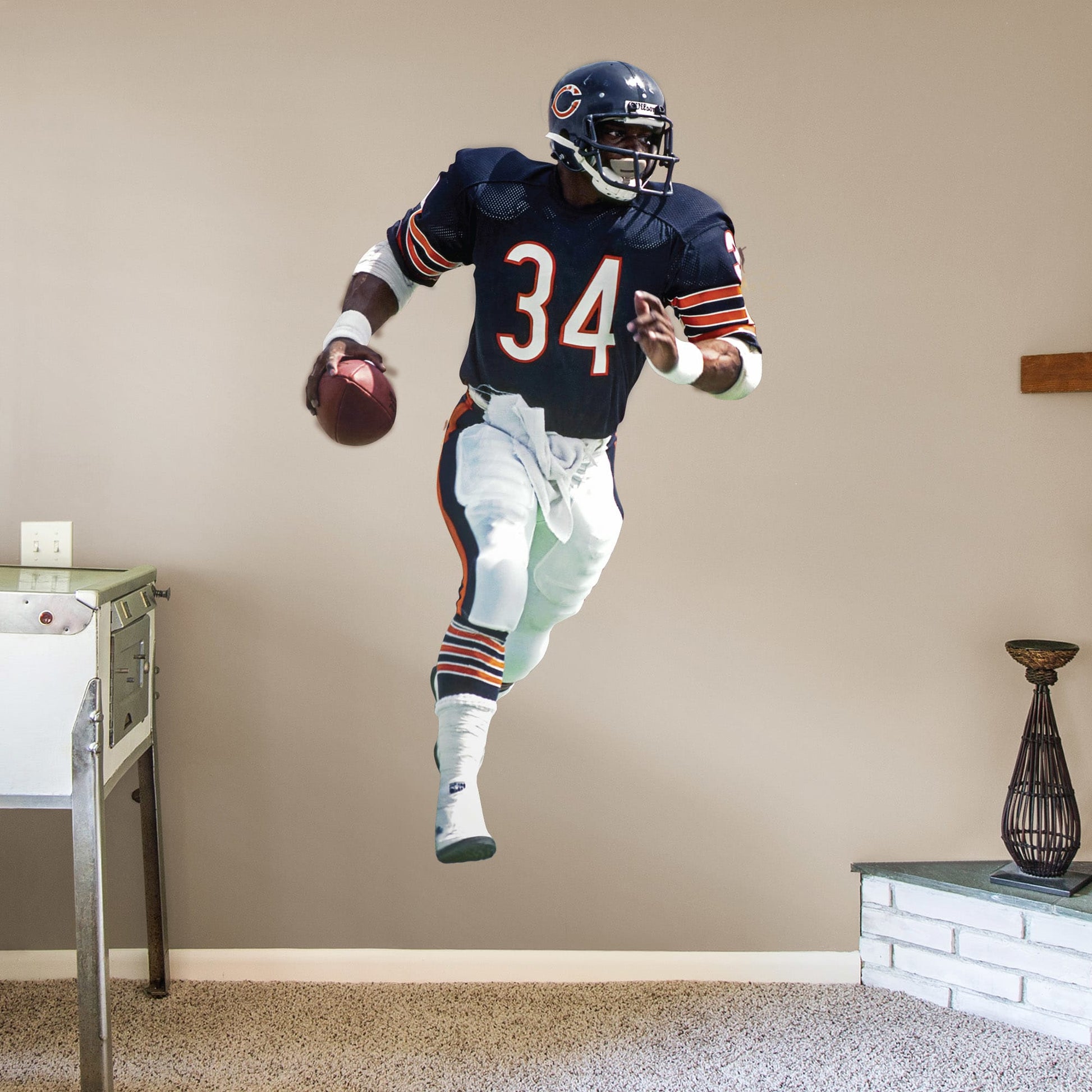 Life-Size Athlete + 2 Decals (44"W x 77"H) They called him Sweetness, a player whose heart was as big as his talent. A 9-time Pro Bowler and 1985 Super Bowl champion, Walter Payton widely is regarded as one of the greatest running backs of all time. Now fans of Da Bears can honor the late Hall of Famer with a removable wall decal set. Perfect for a bedroom or bonus room, the heavy-duty vinyl decals are easy to attach and remove. Bear down!