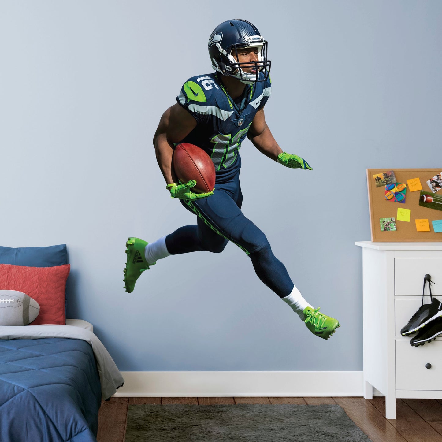 Life-Size Athlete + 2 Decals (52"W x 76"H) Bring the action of the NFL into your home with a wall decal of Tyler Lockett! High quality, durable, and tear resistant, you'll be able to stick and move it as many times as you want to create the ultimate football experience in any room!