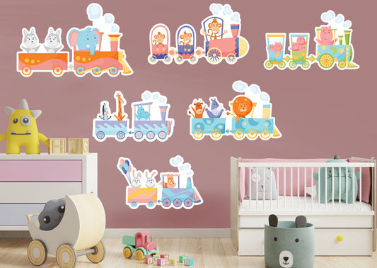Nursery: Trains Pastel Collection        -   Removable Wall   Adhesive Decal