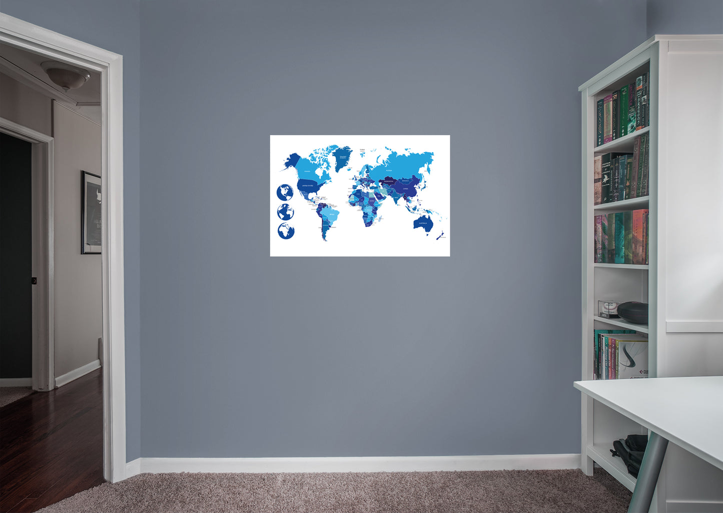 World Maps:  Map with Globes Mural        -   Removable Wall   Adhesive Decal