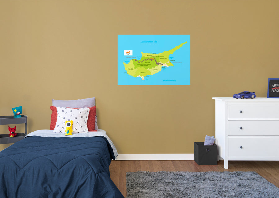 Maps of Asia: Cyprus Mural        -   Removable Wall   Adhesive Decal