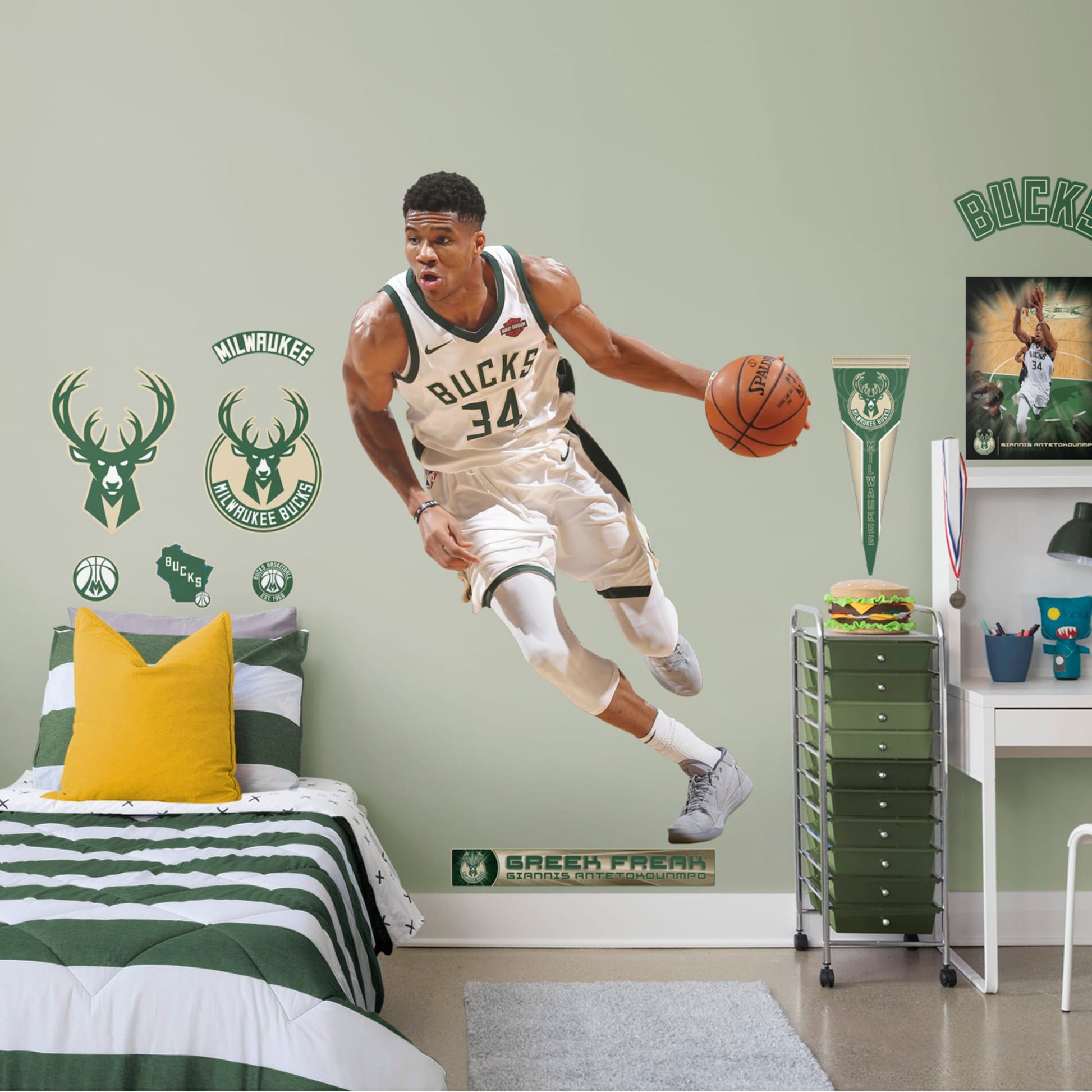 Milwaukee Bucks Basketball Jersey Personalised Name Wall Art 