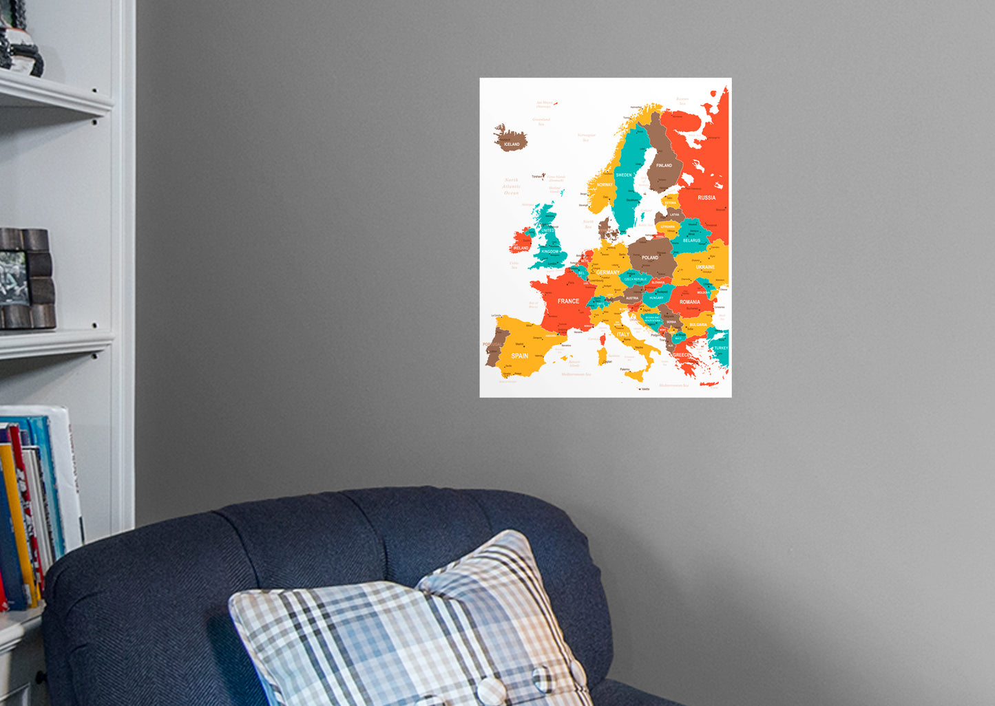 Maps: Europe Color Block Mural        -   Removable Wall   Adhesive Decal