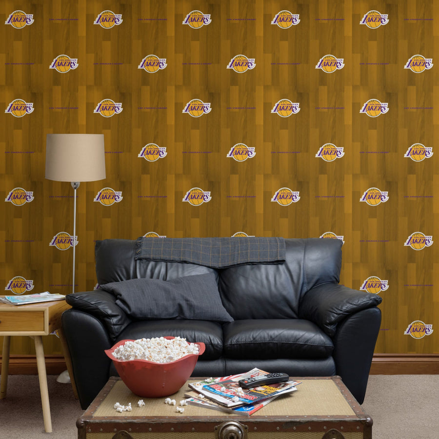 Los Angeles Lakers (Yellow) - Hardwood Pattern - Peel & Stick Wallpaper - Official NBA - Reusable Vinyl Wall Decals