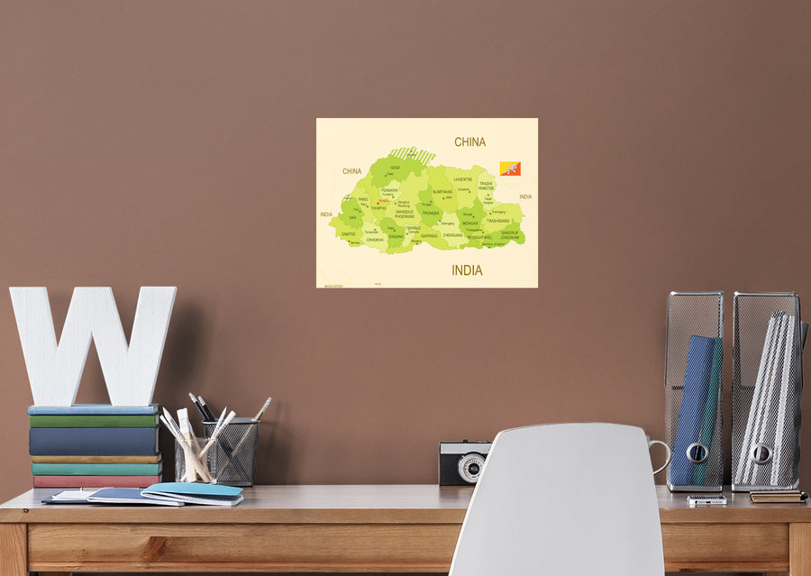 Maps of Asia: Bhutan Mural        -   Removable Wall   Adhesive Decal